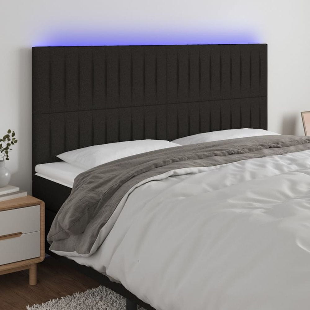 shumee Čelo postele s LED čierne 200x5x118/128 cm látka